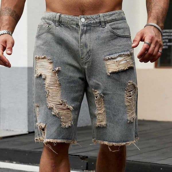 Summer New Mens Fashion Stretch Denim Shorts Retro High Strt Style Old Slim Fit Short Jeans Splicing Design Cotton Brand L260526