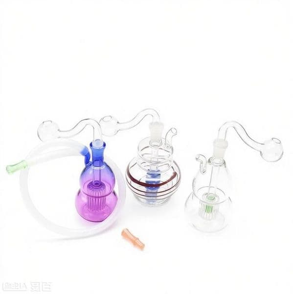 Wholesale Rainbow Colorful Mini Glass Bubbler Pipe Oil Burner Bottle Gourd Shape Mini Water bongs Pipes for smoking with Silicone straw hose and 10mm oil banger bowl