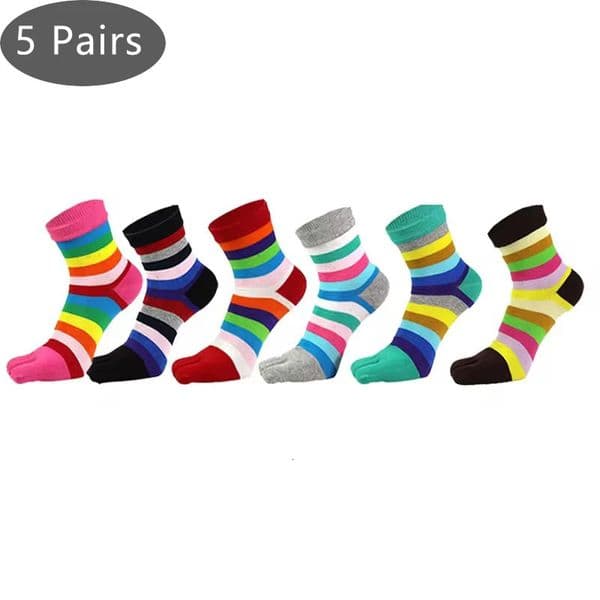 5 Pairs Women Toe Short Socks Pure Cotton Striped Rainbow Bright Color SweatAbsorbing Happy Harajuku Finger 4 Seasons 260527