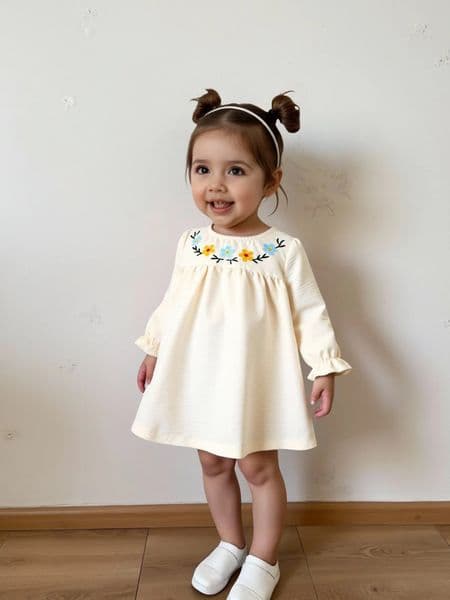 Fashionable casual floral embroidery round neck long sleeve loose version baby girl dress for autumn excluding hat 260526