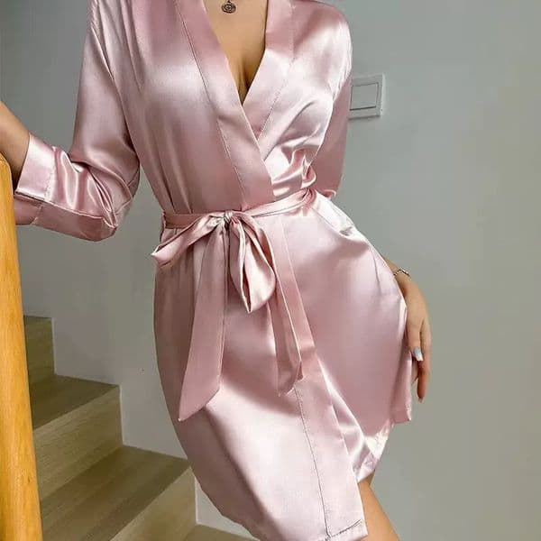 Nightgown For Women Imitation Silk Satin Solid Color Smooth Thin Sexy Short Kimono Bathrobe Summer