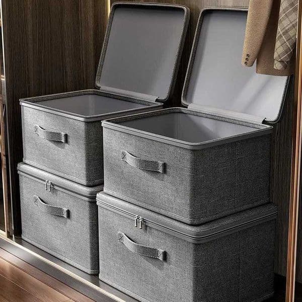Foldable Storage Box with CoverClothes Storage Box with ZipperLarge Capacity Quilt Storage Box Wardrobe Underwear Organizer BoJ260527
