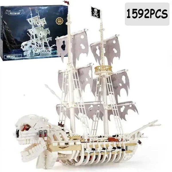 1592PCS Skeleton Ghost Ship Building Blocks Storm Pirate Ship Model Bricks Desktop Decoration Ornaments Boys DIY Toys Idea GiftsJ260527
