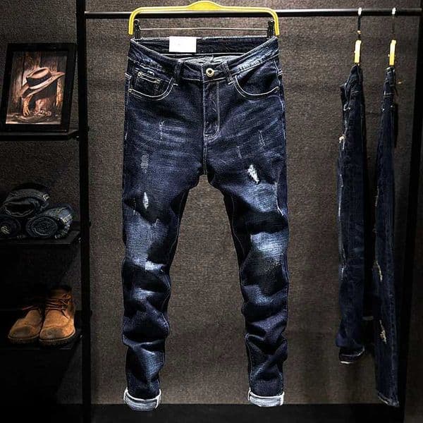 Elastic Fashion Jeans Men Ripped Vintage Slim Denim Pants Hip Hop Distressed Frayed Fashion Mens Clothing PantsT260527
