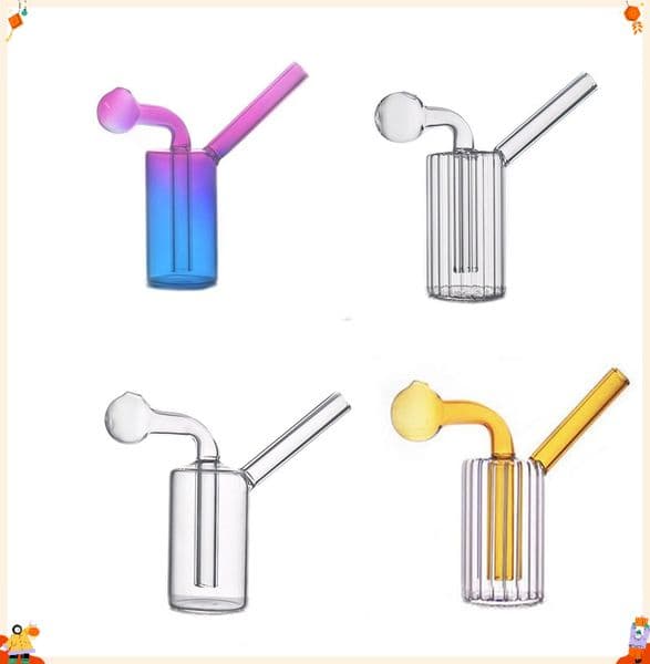Wholesale Portable Hookah Mix Rainbow Travel Mini Glass Oil Burner Bong colorful Thick Heady Glass Smoking Water Pipe Recycler Bong