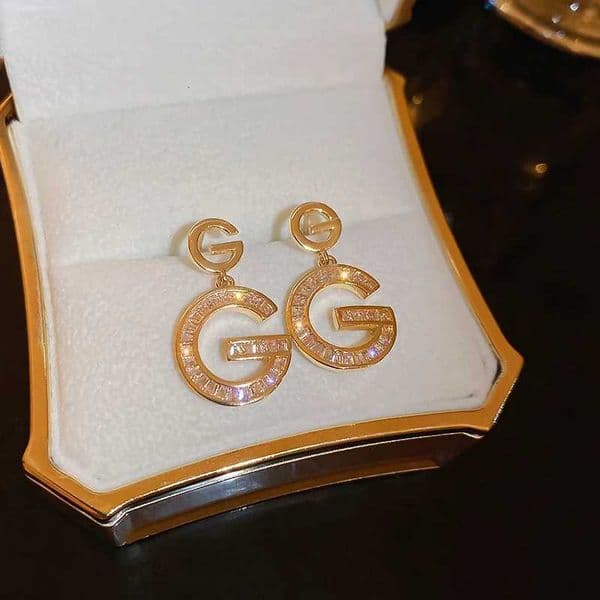 Luxury Double G Letter Drop Earrings Baguette Zircon Dangle Earrings Elegant Jewelry for Women Office PartyT260527