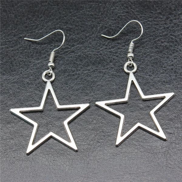 Fashion Handmade Simple n Antique Silver Color Hollow Star Pendant Earrings Women Vintage Drop Earrings260527