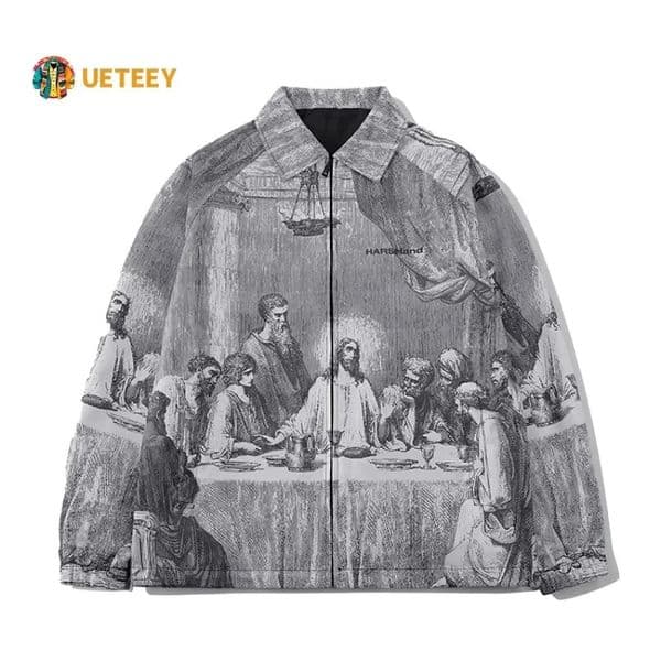 Autumn Men Jacket Oversized Painting Printing Couples Thin Casual Jackets Male Female Silk Vintage Clothing Man Coats Outerwear 260525