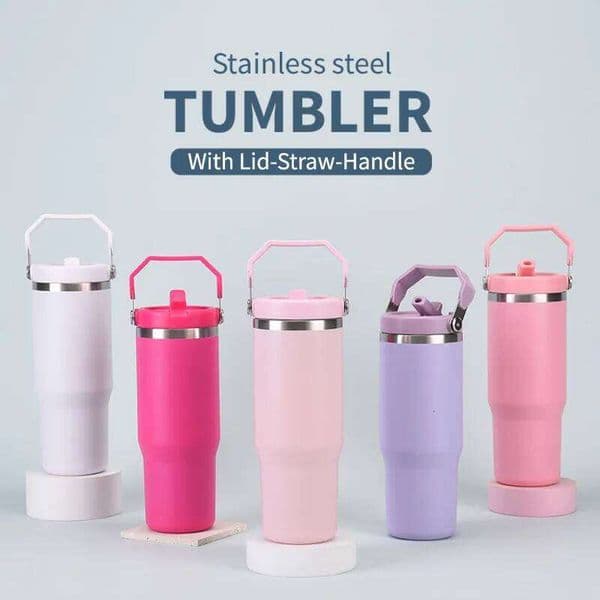 30OZ Car Thermos Cup With Handle And Straw,Double Layer Stainless Steel,Vacuum Insulated,Portable Ice Bullock MUG,Water Bottle 26L0527