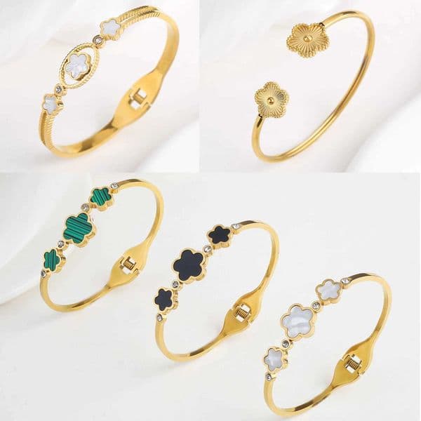 Simple StainlESS Steel White Shell Five leaf Flower Bangle ClassicWrist Jewelry Luxury for Woman Party Jewelry GiftT260527