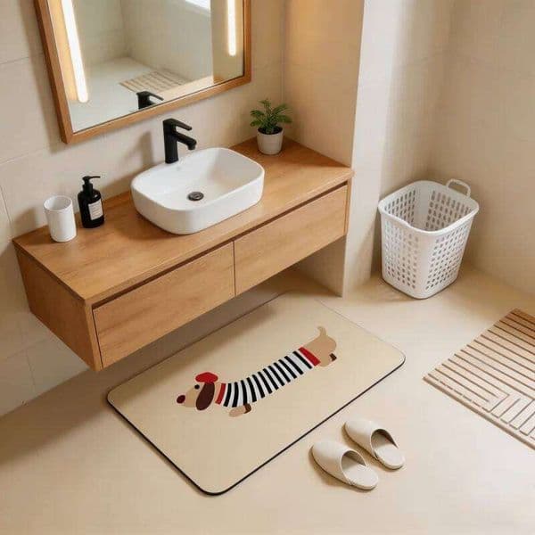 Dachshund puppy absorbent floor mat mud bathroom non-slip toilet door cute foot pad 26Y0527