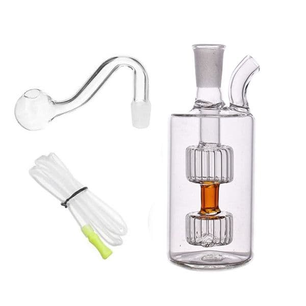 WholesaleWholesale Colorful 10mm Female Small Square Pot Glass Oil Burner Pipes Water bong Pipe Smoking with glass oil banger bowl and Silicone Drink hose