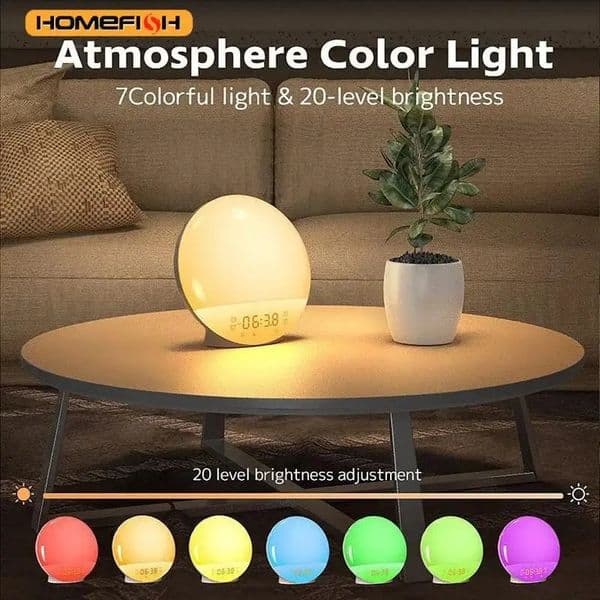 Sunrise Sunset Simulation Awakening Alarm Clock with Colorful Atmosphere Light and FM Radio FunctionRelaxed Natural Sound Tunes 260525