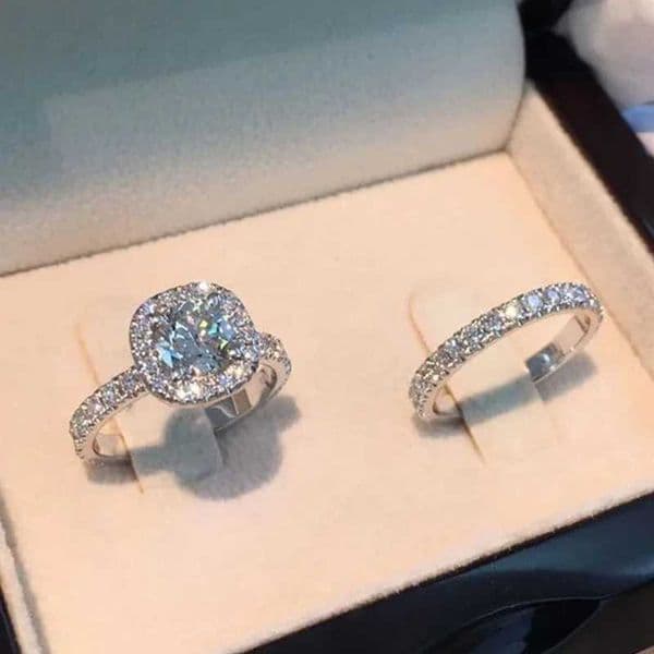 Luxury Exquisite Silver Color Princess Ring for Women Fashion Inlaid White Zircon Stones Wedding Rings Set Engagement Jewelry L260527