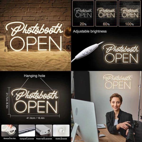 Photobooth Open Neon Sign For Wall Decor Warm Letter LED Lights Room Decoration Photo Studio Portrait Photography Club Art Sign W260527 W260527 W260527