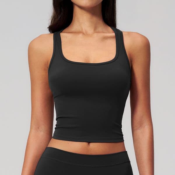 Women's Square Neck Racerback Crop Top Removable Pads Gym Clothes Women Workout Yoga Top with Open-Keyhole Butterfly Back