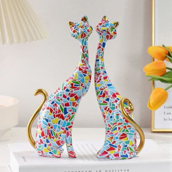 Nordic Graffiti Art Oil Painting Cat Decoration Resin Abstract Ornaments Figurines Bedroom Desktop Porch Sculpture 260527