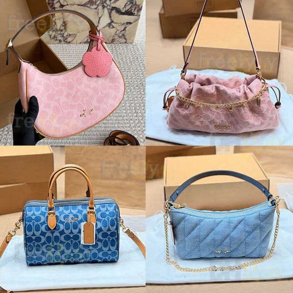 Pink Faye Denim Designer Bags Luxury Cherry blossom pink crossbody bag Versatile Little Light blue bag Coabags Tote Bags Women Handbags with chain shoulder strap bag