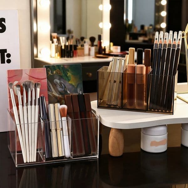 1pc desktop acrylic transparent makeup brush storage box organizer portable lipstick pen holder 260527