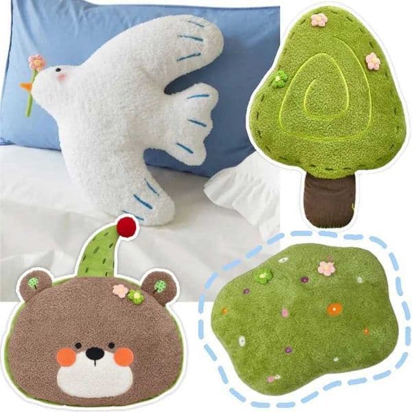 Stuffed Spring Cushion Plush Dove of Peace Plush Toy Green Tree Glass Cushion Birthday Hat Brown Colour Bear Pillow Home Decor L260527