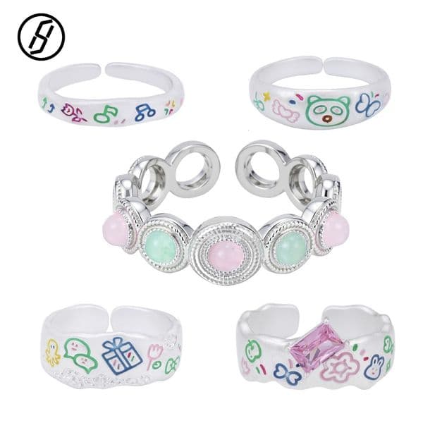 2026 New Original Y2K Colorful Zircon Enamel Cartoon Ring Luxury Aesthetic Adjustable Opening Ring Trendy Chic Personality Jewelry Designer Ring Wholesale