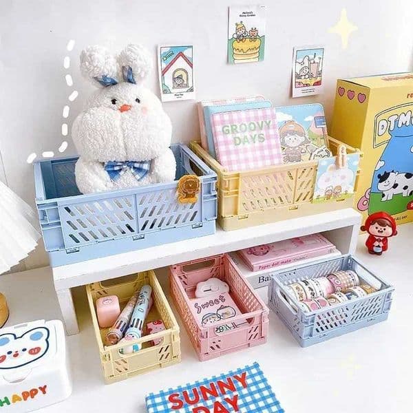 6Color Foldable Storage Baskets Student Desktop Holder Tape Stationery Cosmetic Storage Box Home Office Organizer ContainerJ260527