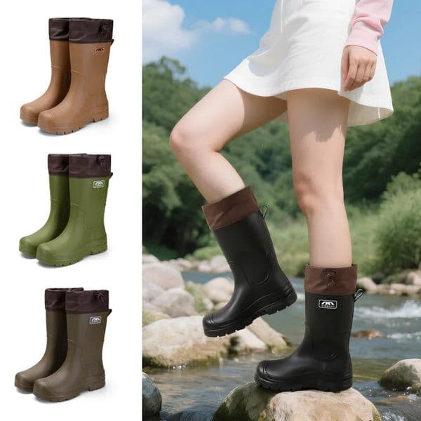 Womens MidCalf Rain Boots Outdoor Wearable Fashionable Waterproof Booties Thickened Low Heel Pure Color Spring Autumn 260528