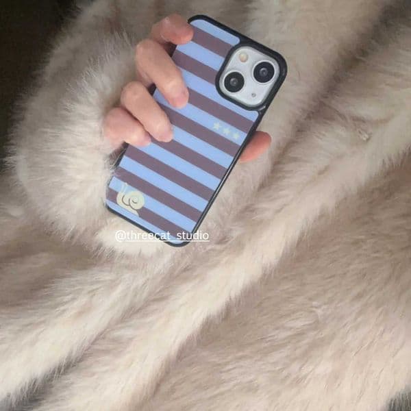 Korean ins Mint Green Striped Star Cute Snail Phone Case For iPhone 17 Air 16 15 14 13 12 11 Pro XR XS X Max 7 8 Plus Y2K Cover Z260528