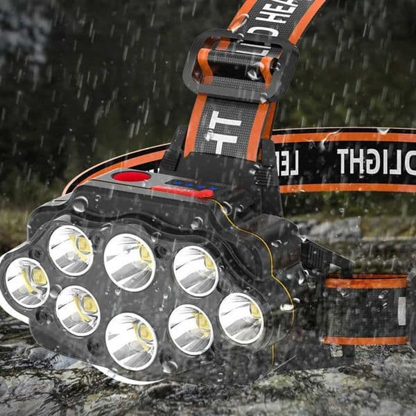 8LED Powerful Head Flashlight USB Rechargeable Camping Headlight Power Display Camping Search Light for Outdoor Camping Hiking S260527