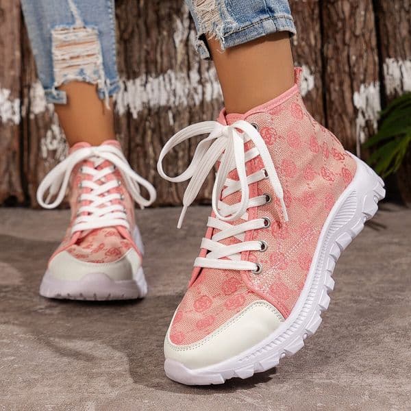 Bestseller 2026 Fall/Winter New Style Cross-Strap Thick-Soled Versatile Women's Shoes, Couple's Large Size Printed High-Top Casual Sneakers