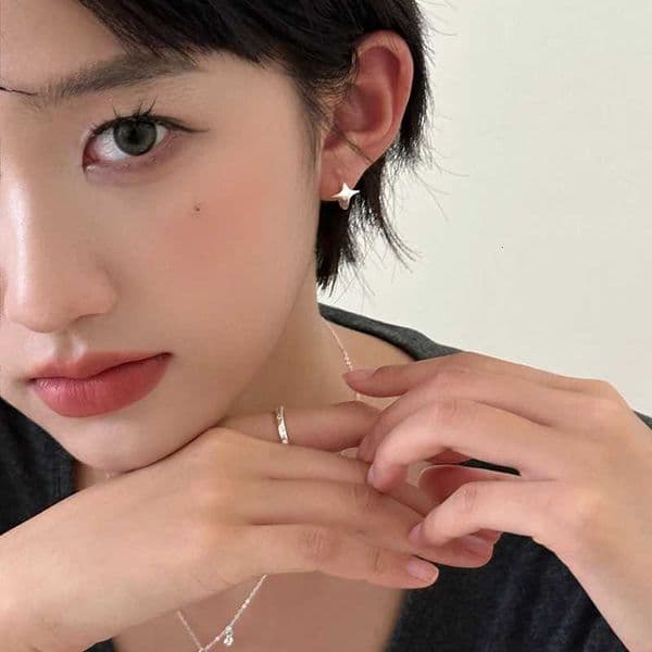 Silver Color Trendy Minimalist Star Hoop Earrings for Women Geometric Fashion Jewelry Light Luxury Accessories M260527
