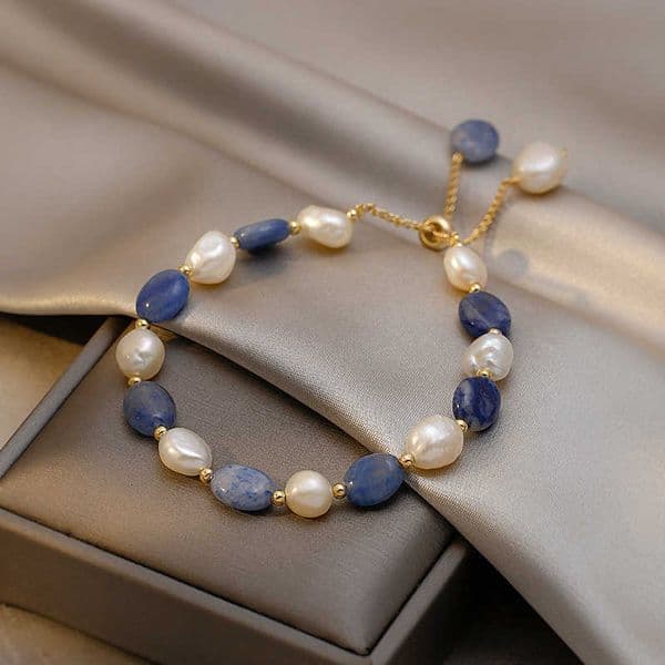 Trendy Blue Jade Stone Baroque Freshwater Pearl 14K Gold Filled Female Charm Bracelet Jewelry For Women Birthday Gifts H260528