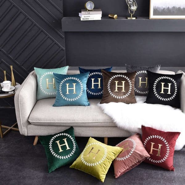 Luxury Embroidered Letter Cushion, Classic Euro-American Style Decor Pillow for Sofa Bed Headboard.