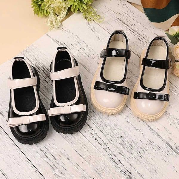 2025 Spring Autumn Kids Princess Shoes Round Toes Elegant Girls Leather Shoes with Simple Bows Children Flat Shoes Soft BottomT260528