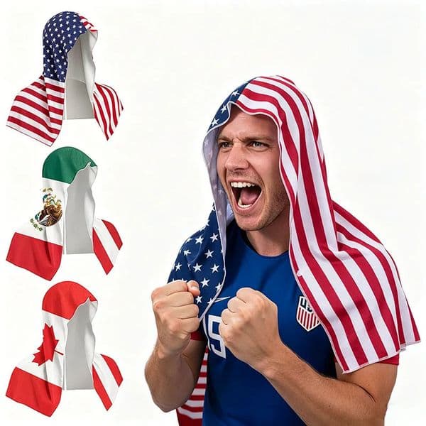 National Flag Hooded Head Scarf with Snap Buttons Sports Fan Headwear Headband Cheering Headwrap for Game Day Parties R260528