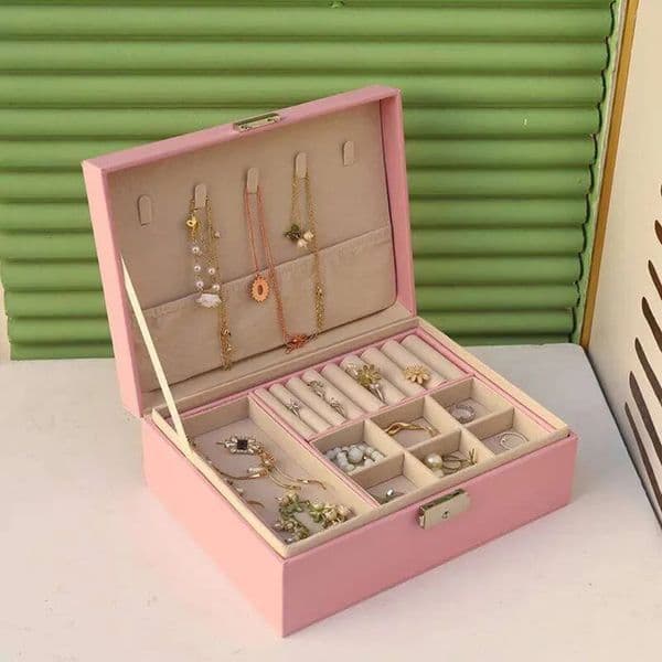 Designer Double-Layer Box Portable Travel Jewelry Holder Organizer Storage Ring Necklace Jewellery art Jewlery Display Free Shipping 13 5