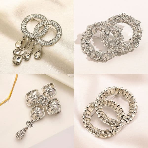 Crystal C-Letter Brooches for Famous Women 18K Gold Plated Stainless Steel Crystal Rhinestone Classic Jewelry Brooch Charm Pin Marry Wedding Love Gifts Accessorie