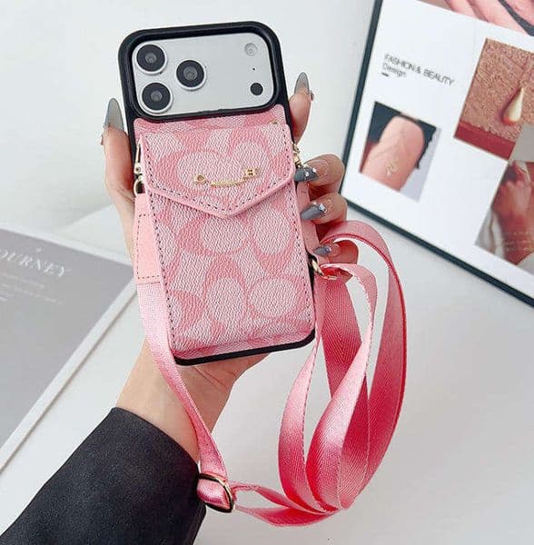 Designer phone case 17 Pro Max Luxury iPhone 17-11 Pro Max Wallet Case - Genuine Leather Card Holder with Crossbody Strap & Detachable Lanyard Mobile Cover Cases A8ER3