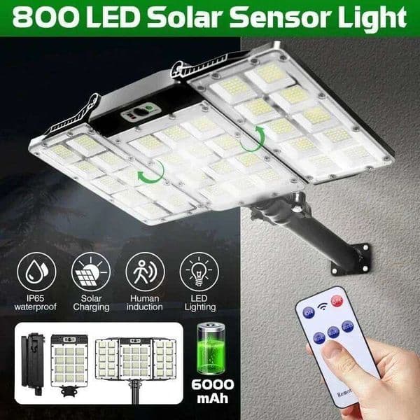 Powerful Outdoor Solar 800 LED Super Bright Floodlight 6000mAh With Motion Sensor Waterproof Street Wall Light S260527
