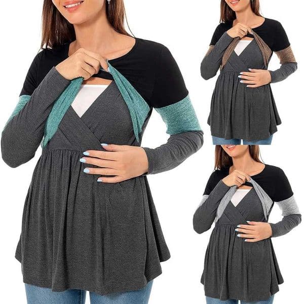 Maternity Nursing T Shirt Pregnant Womens Long Sleeve Patchwork Nursed Tops Blouse For Breastfeeding Pregnancy Clothes Pullover L260528YB4S