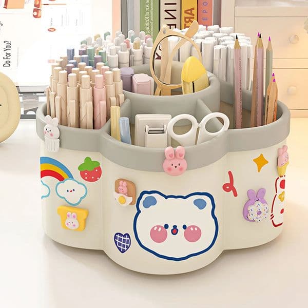2026 New Rotating Pen Holder Desk Organizers Large Capacity Storage Box Cosmetic Brush Organization Study Dormitory Accessories