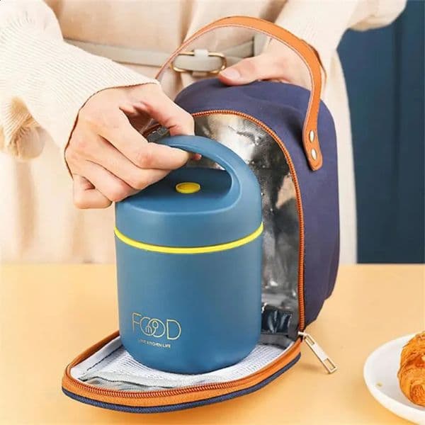 Designer 304 Stainless Steel Vacuum Thermal Insulated Lunch Bag Food Warmer Soup Cup Thermos Containers Bento art Box For Students Free Shipping 13 4