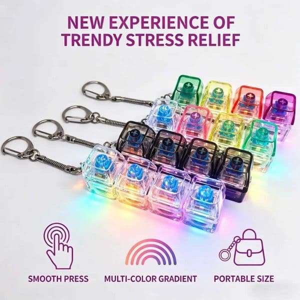 Multi-Style LED Light-Up Keycap Keychain Clicker Fidget Toy Stress Relief Portable Desk Accessory for Kids Adults Z260528