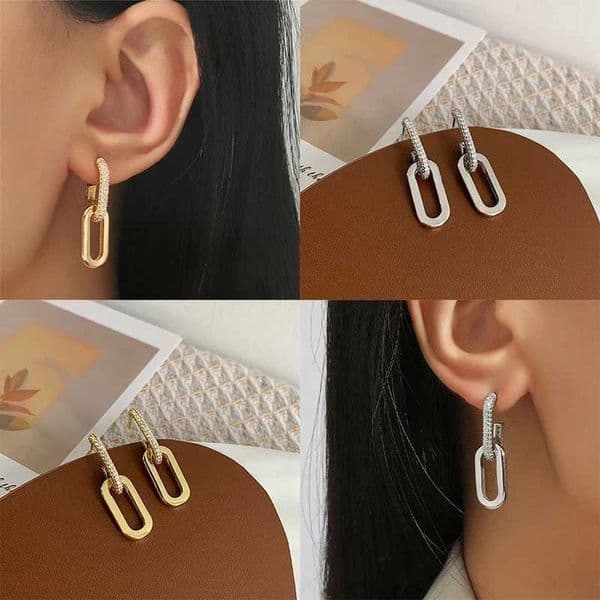 Silver Color Zircon Geometric Stud Earrings for Women Trendy Fashion Jewelry Light Luxury Accessories M260527
