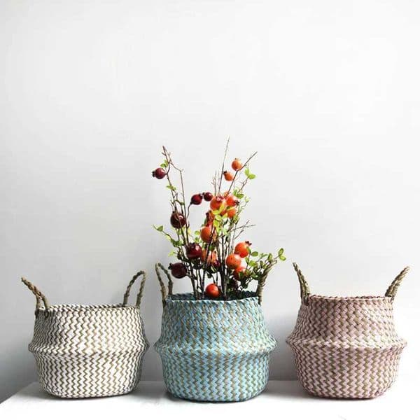 Boho Decor Striped er Storage Baskets Handmade Collapsible Laundry Basket Patchwork Seaweed Flower Belly Garden Flower Pot J260528