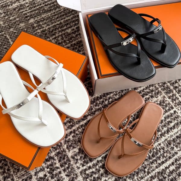 Men's and women's fashionable luxury letter flat rubber leather sandals, casual pin holder summer beach retro lock shoes designer brand women's sandals Sizes 35-42