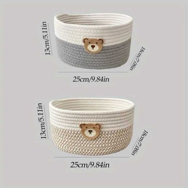 Cute Bear Fabric Storage Basket Woven Organizer Bin for Toys Clothes Home Bedroom Living Room Decorative Storage J260528