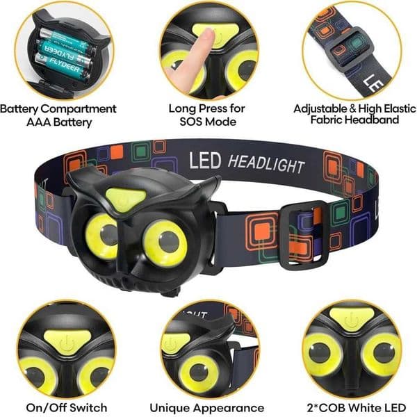 AAA Battery Power LED Head Lamp Waterproof Head Lights Fishing Forehead Head Flashlight s Owl Headlamp Protable Head Light S260527YDIO