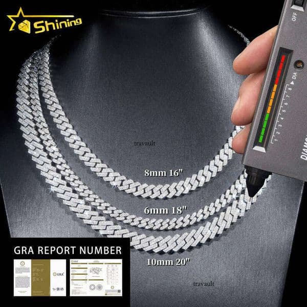 RTS Pass Tester Sier 6mm jewlery 8mm 10mm Two Rows Iced Out for women Hip-Hop VVS hip-hop moissanite necklace Cuban Chain