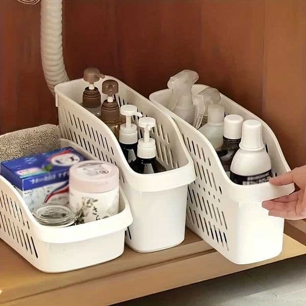 1pc Kitchen and bathroom sinks cabinets storage boxes toilet sink shelves with pulley storage basketsJ260527
